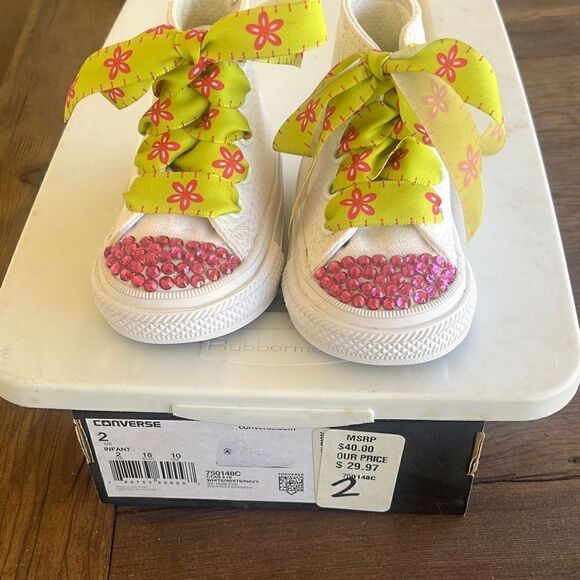 NEW Converse Custom Embellished Crystal All Star Sneakers Shoes Infant Sz 2 - Picture 6 of 6